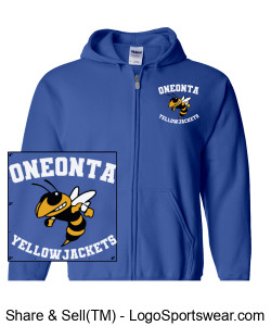 Oneonta Yellowjackets Full Zip Sweatshirt with Back Design Design Zoom